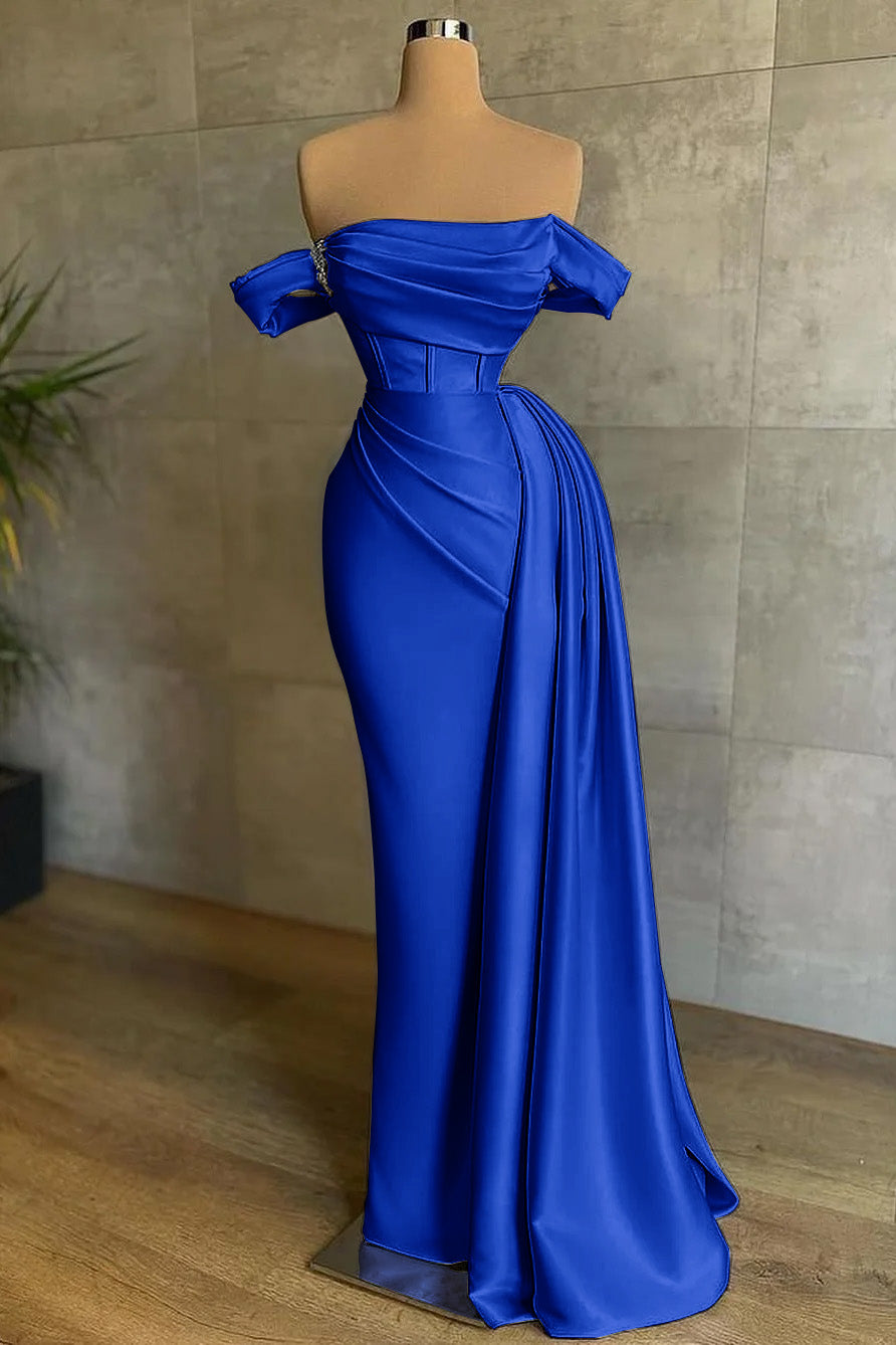 Nobel Off-the-Shoulder White Strapless Mermaid Evening Dress With Ruffles