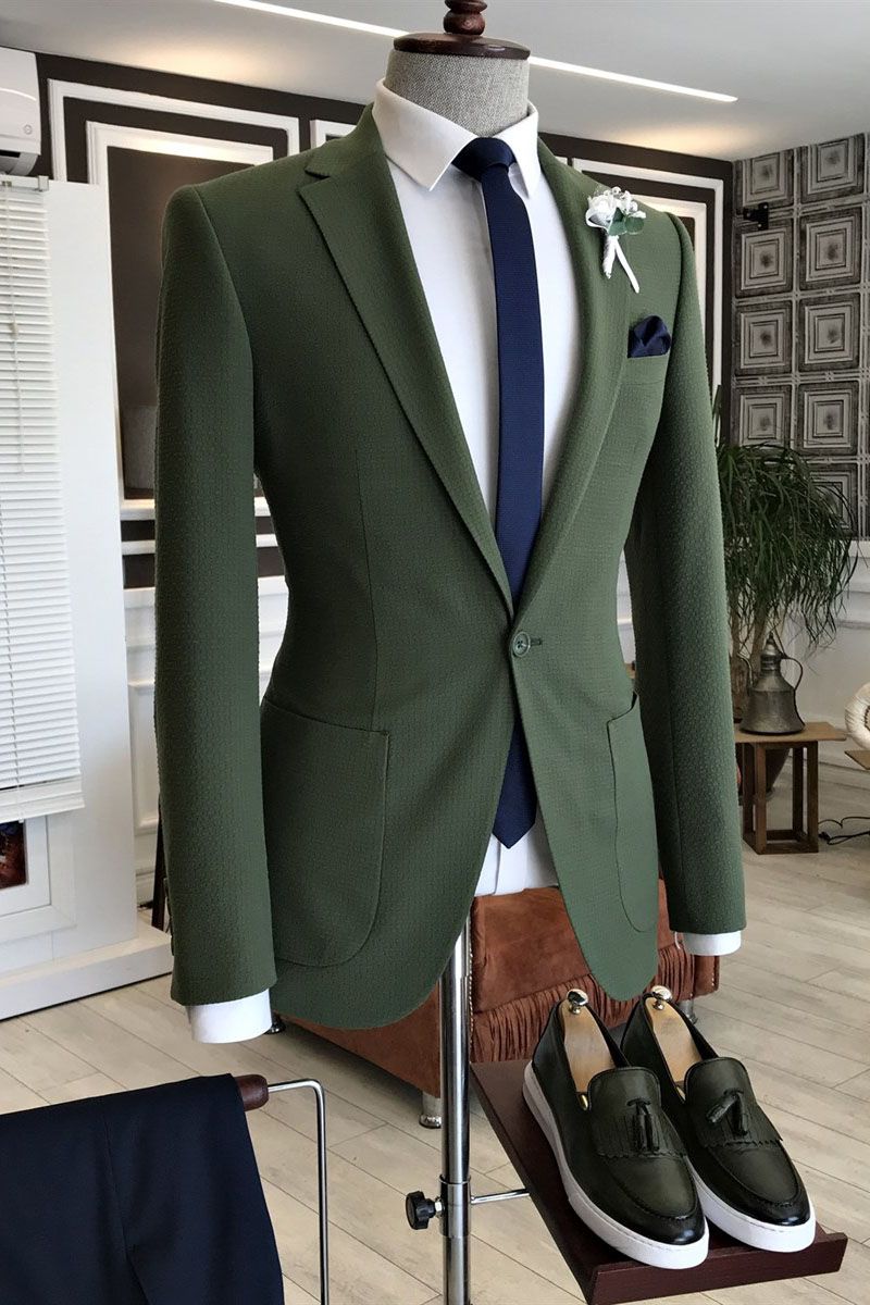 Gentle Dark Green Groom Suit for Prom with Notched Lapel