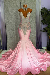 Pink Sleeveless Beading Mermaid Evening Dress
