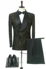 Elegant Black Slim-Fit Double-Breasted Shawl Lapel Wedding Tuxedo