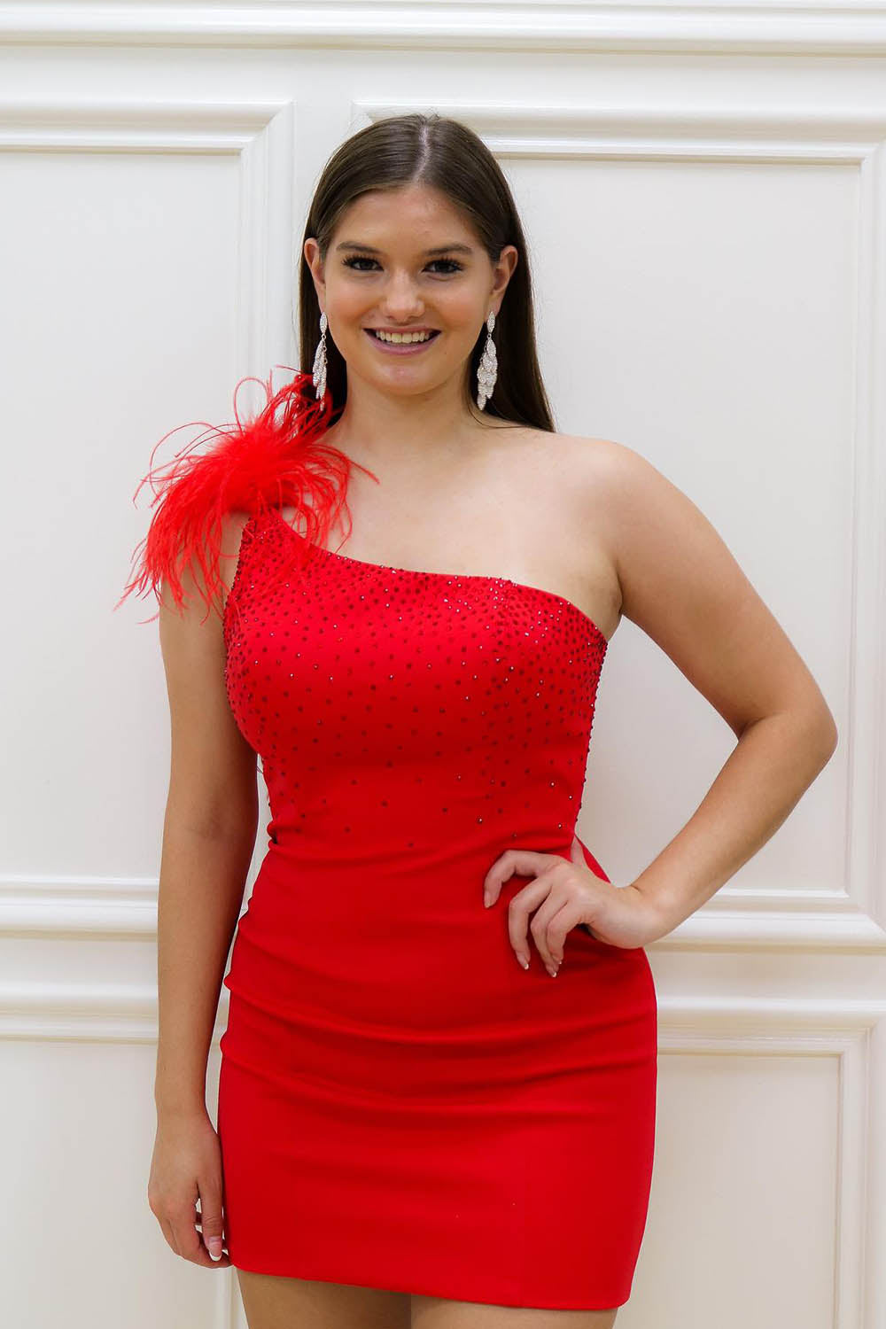 Sparkly Blue Sequined One Shoulder Tight Short Homecoming Dress/Mini Dress with Feathers