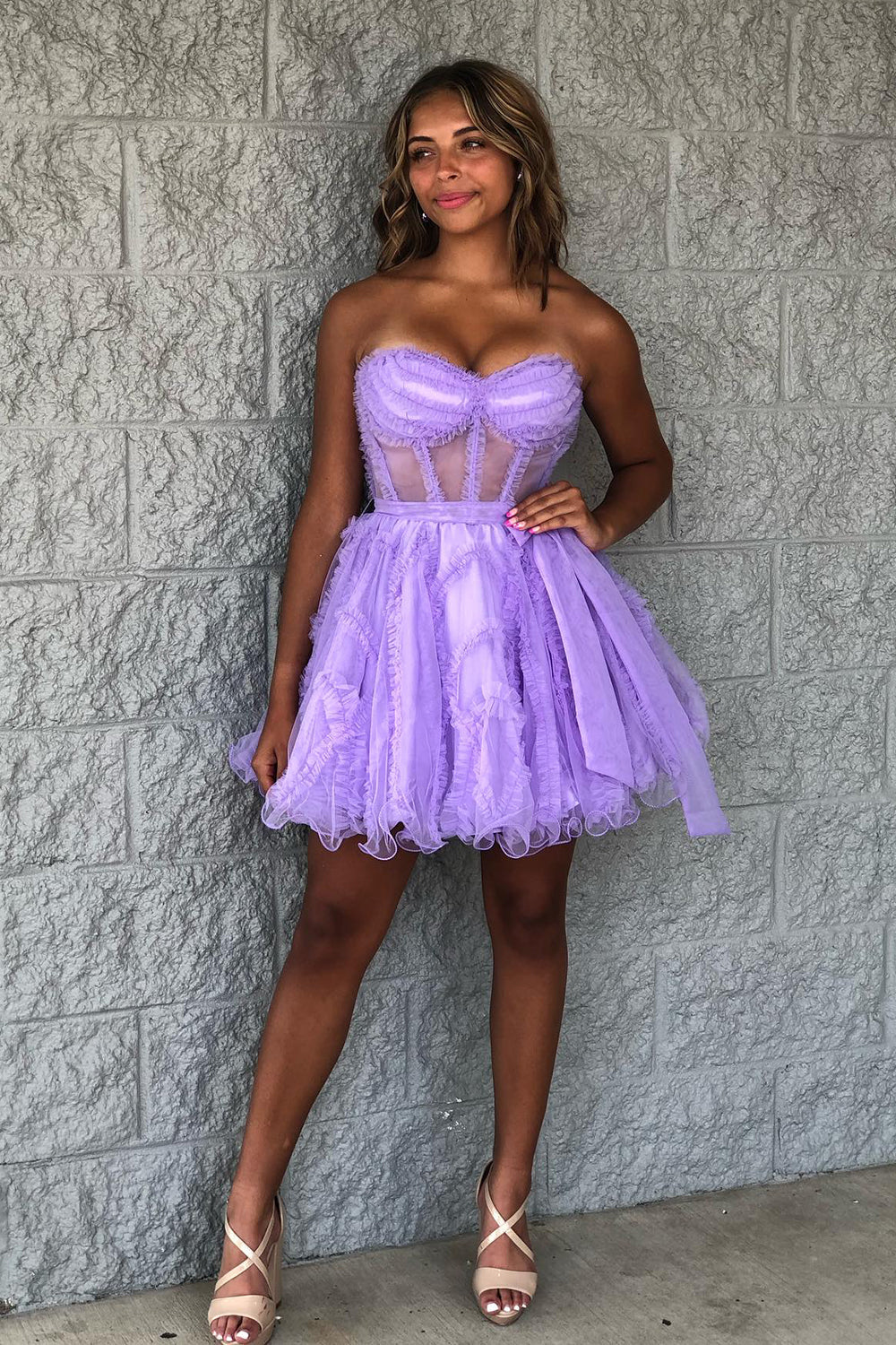 Fuchsia Corset Sweetheart A-Line Short Tulle Homecoming Dress/Mini Dress