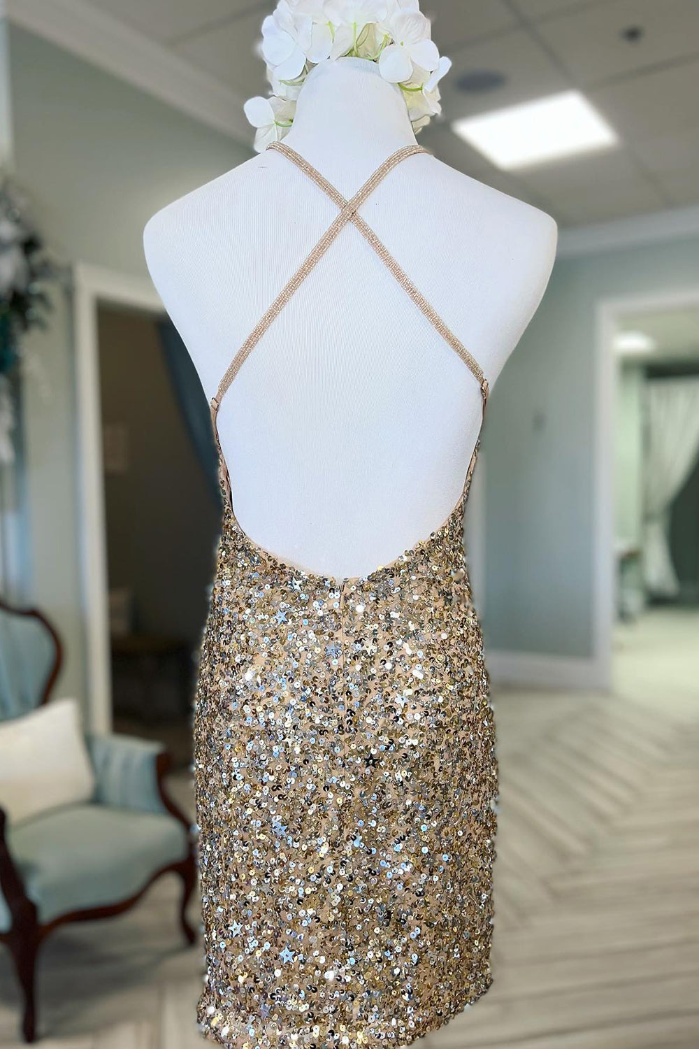 Sparkly Green Sequins Backless Tight Short Homecoming Dress/Mini Dress