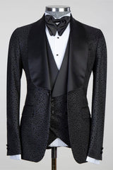 Modern Black Shawl Lapel Three-Piece Men's Suits for Wedding