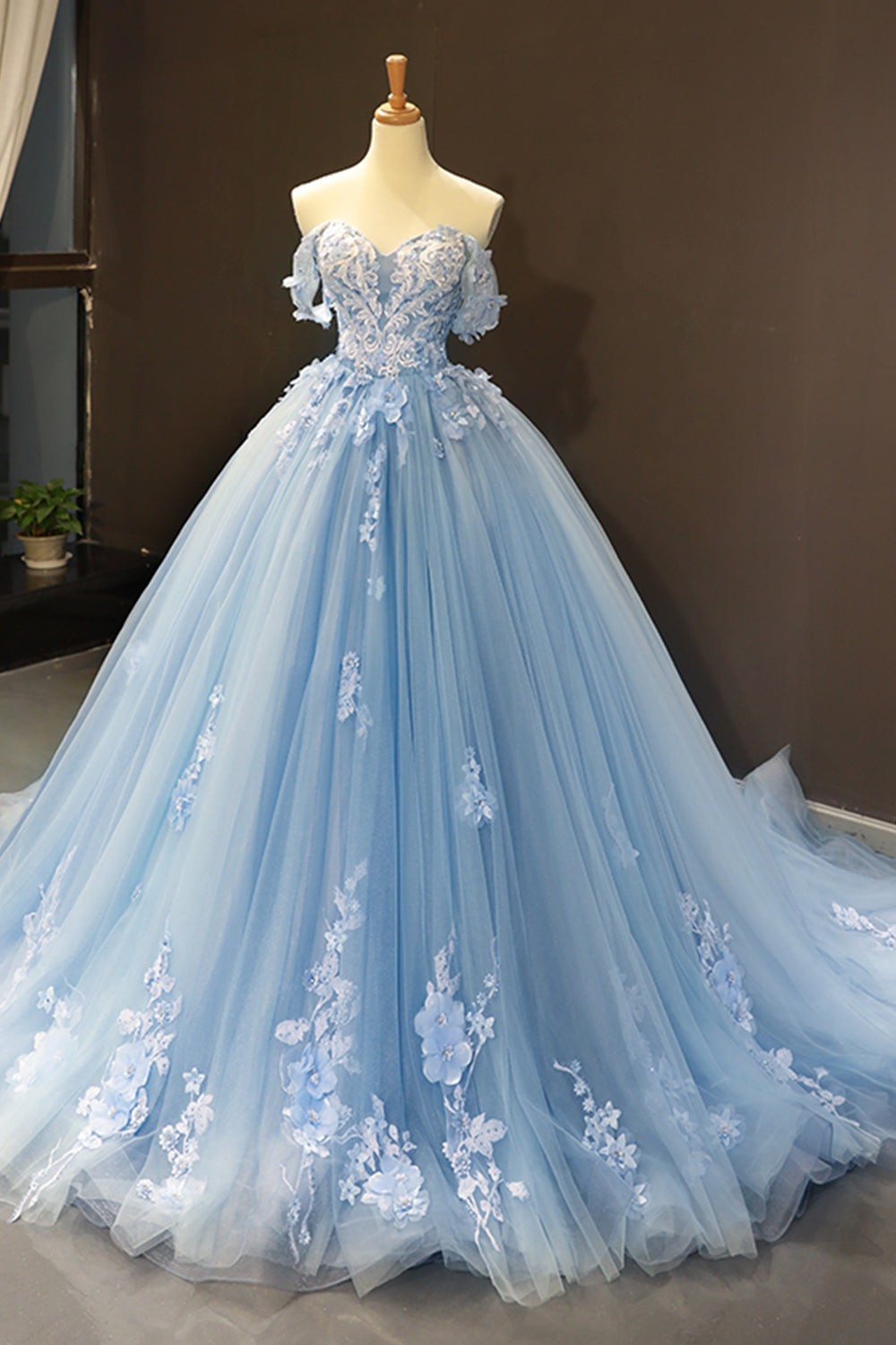 Off-Shoulder Ball Gown in Light Blue