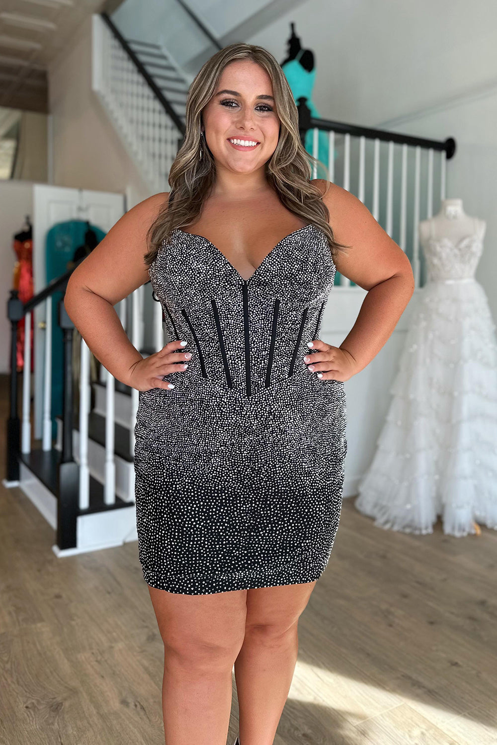 Sparkly Navy Beaded Corset Lace-Up Back Tight Short Homecoming Dress/Mini Dress
