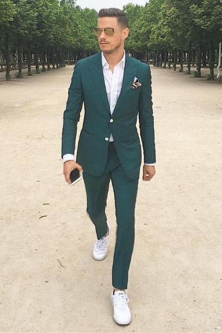 Handsome Dark Green Best-Fitted Peaked Lapel Ring Bearer Suits