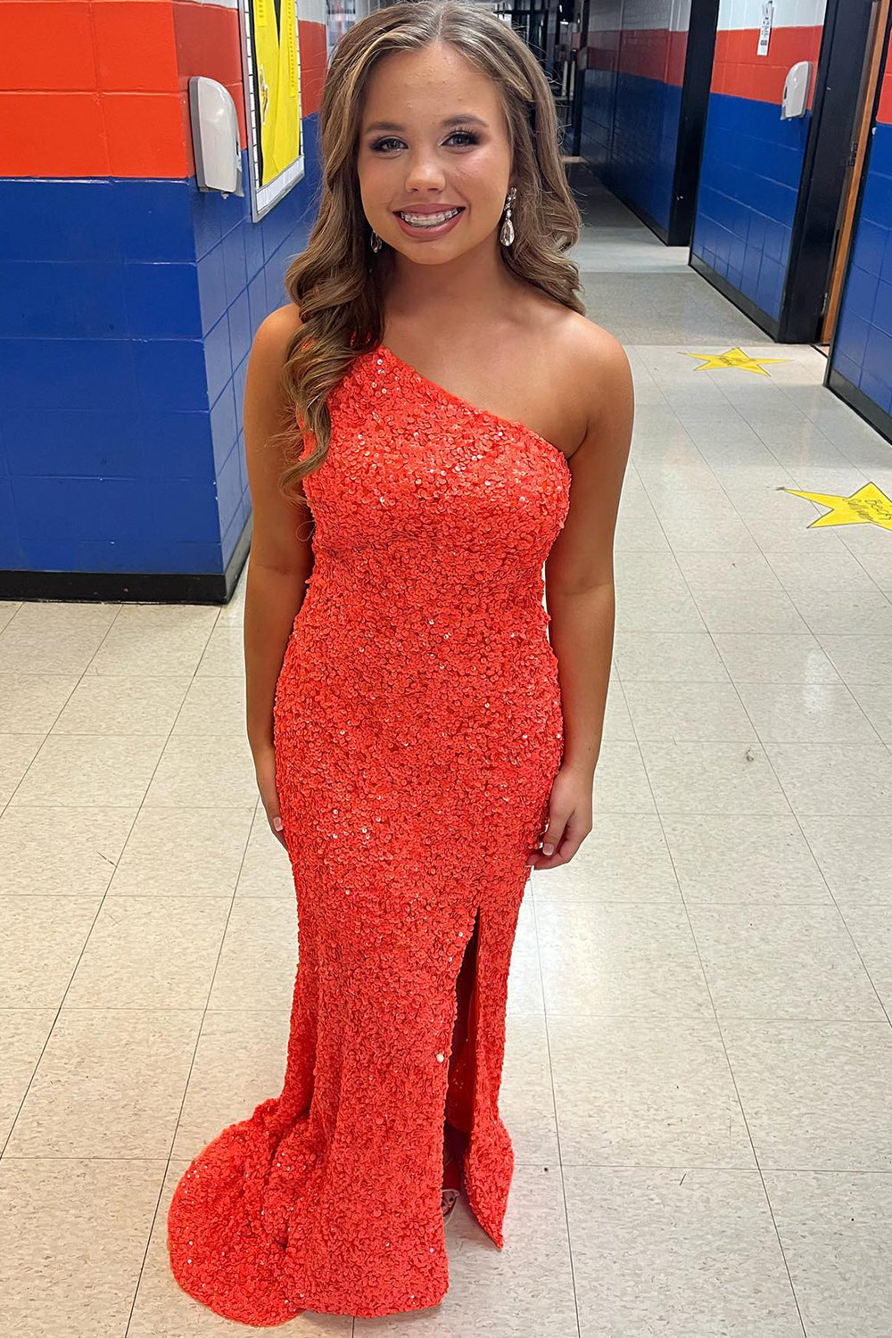 Long Black Glitter Prom Dress Featuring Sequins and a Slit