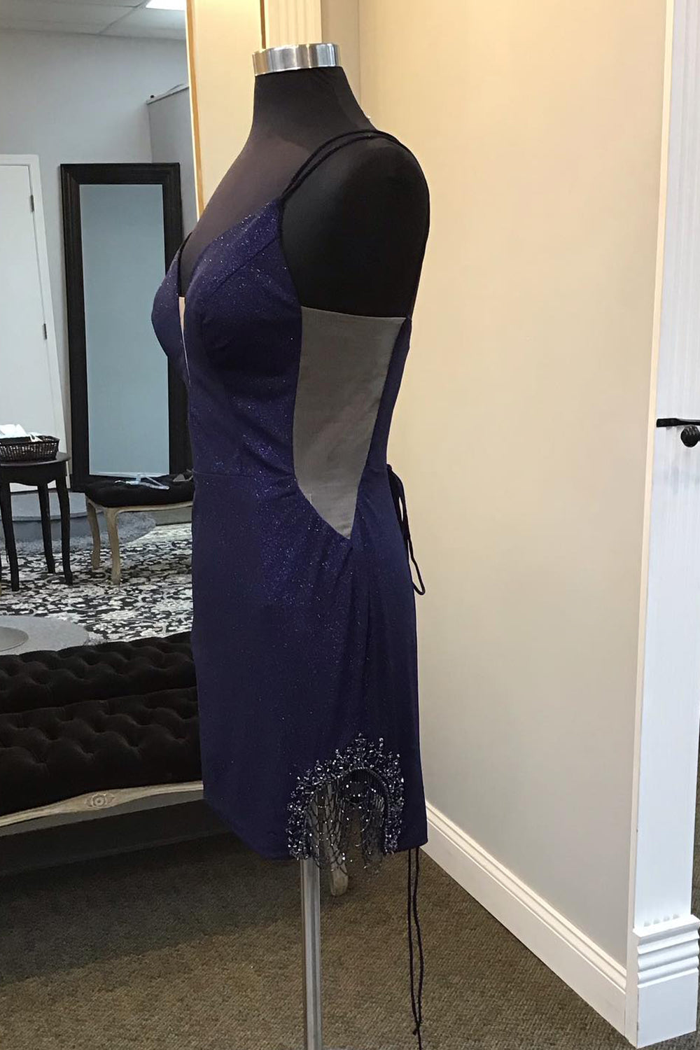 Sparkly Navy Fringed Tight Short Homecoming Dress/Mini Dress