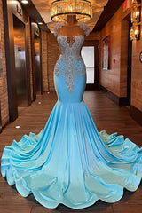 Blue Sleeveless Beading Mermaid Evening Dress