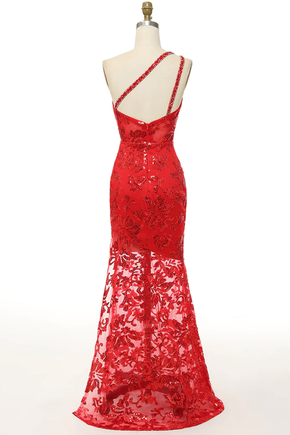 One Shoulder Lace Prom Gown with Sheath Silhouette