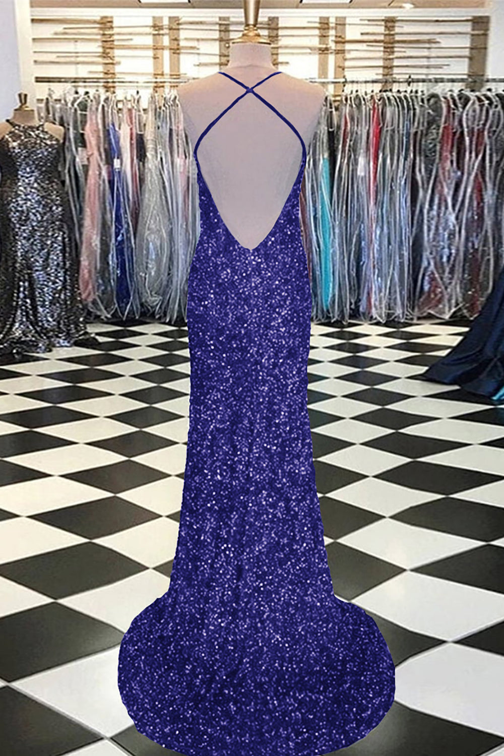 Mermaid Prom Dress with Royal Blue Sequins