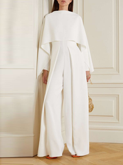 Unique Niche White Long Party Jump Suit With Cape
