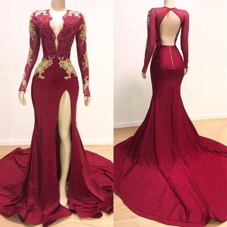 Mermaid Long Sleeves Evening Dress With Lace Appliques