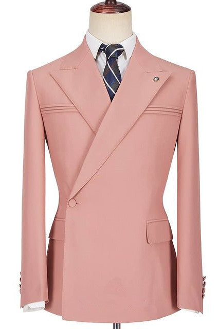 Best-Fitted Pink Peaked Lapel Wedding Blazer for Groom with Ruffles