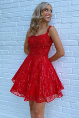 Sparkly Red Sequins A-Line Short Homecoming Dress/Mini Dress with Pockets