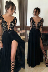 Black Long Sleeves Evening Dress With Split