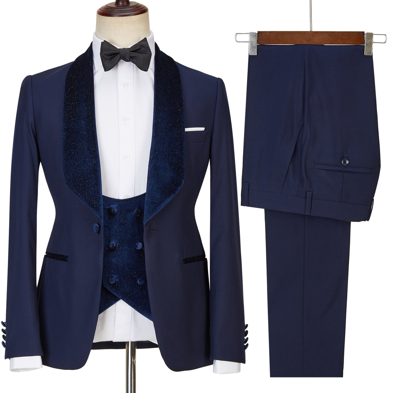 Latest Design Navy Blue Best Fitted Dylan Three-Piece Sparkle Men's Suits