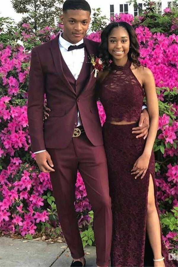 Shining Burgundy Groom and Groomsmen Suits for Wedding with Shawl Lapel