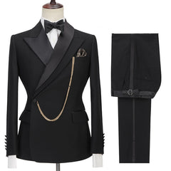 Fashion Simple Black Wedding Suits for Groom with Peaked Lapel