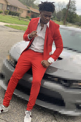 Newest Red Best-Fitted Peaked Lapel Groom Suits for Wedding