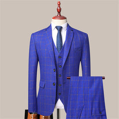 Casual Royal Blue Plaid Prom Attire for Guys