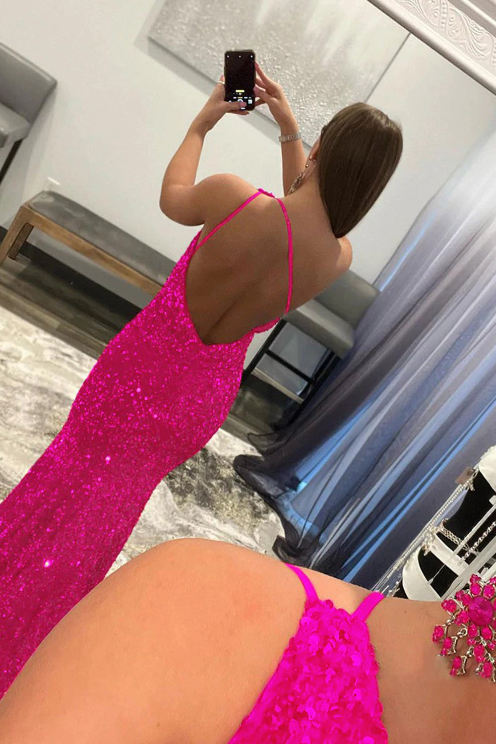 Sequined One-Shoulder Long Prom Dress with Mermaid Glitter