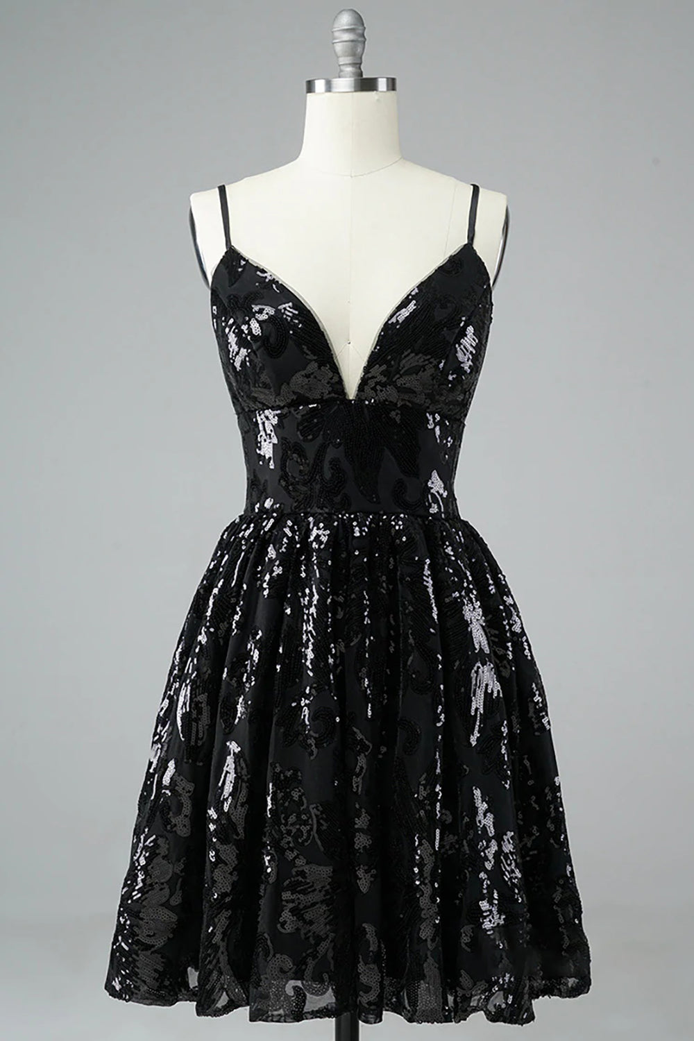 Glitter Black Lace Sequins Homecoming Dress/Mini Dress