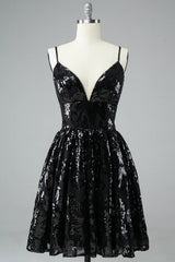 Glitter Black Lace Sequins Homecoming Dress/Mini Dress