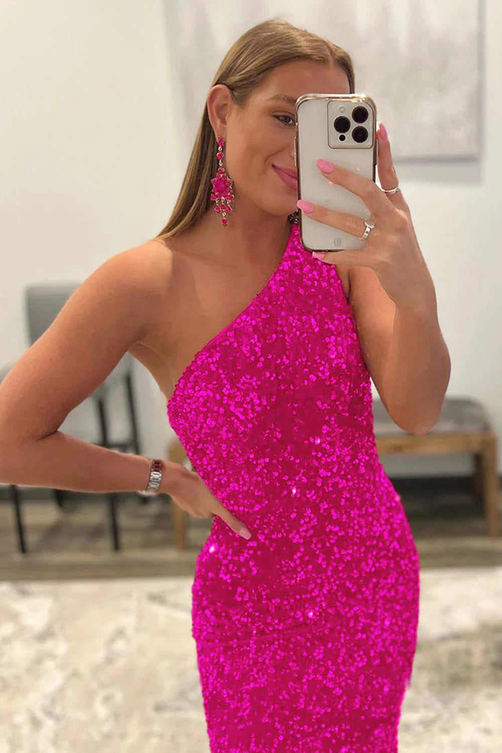 Long Mermaid Prom Dress with Coral Sequins