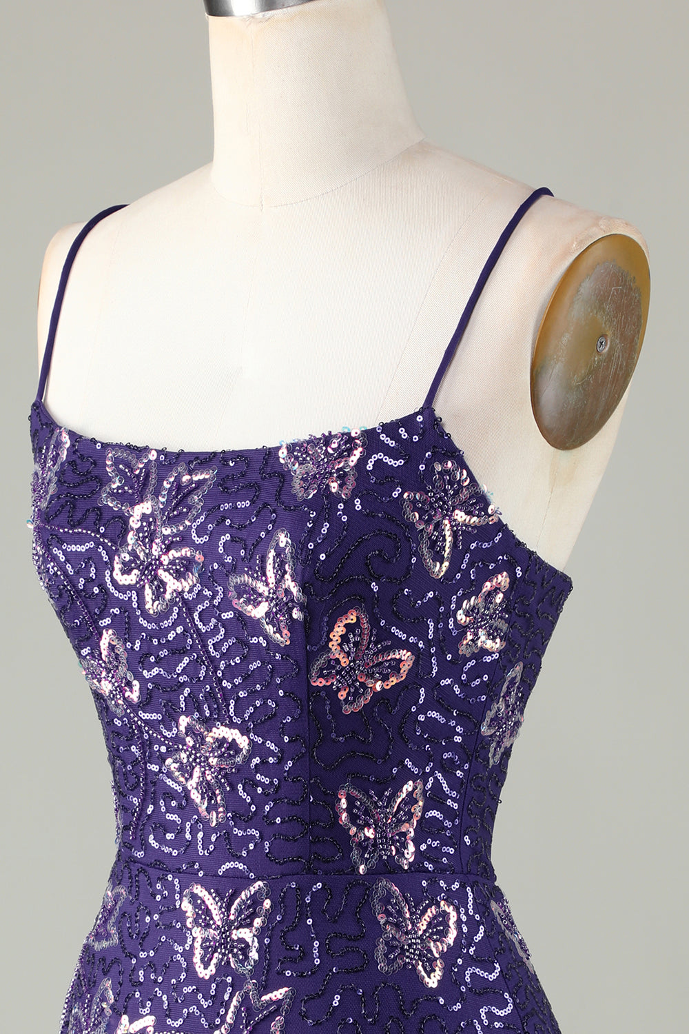 Sparkly Purple Butterflies Beaded Sequins Tight Short Homecoming Dress/Mini Dress
