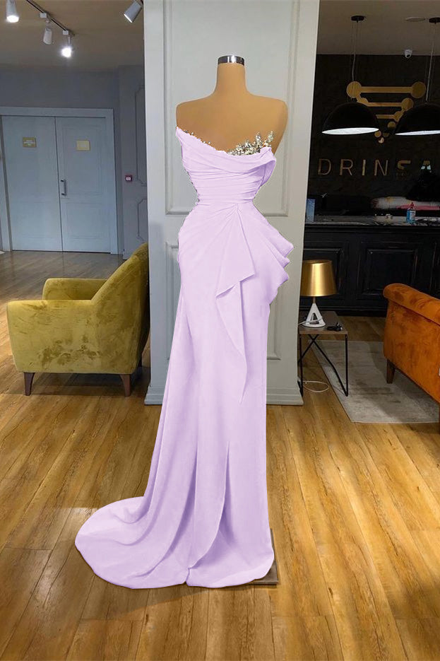 Orange Sequins Mermaid Online Strapless Pleated Formal Dress With Sleeveless