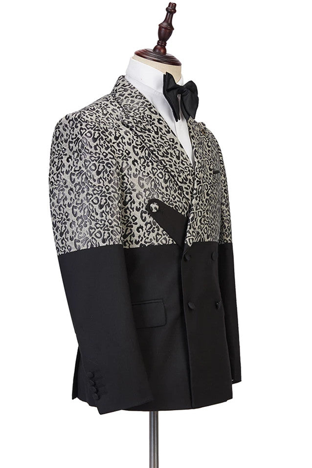 Stylish Black Ryder Print Prom Outfits Men Cool Leopard with Double-Breasted