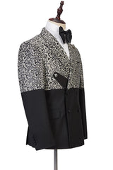 Stylish Black Ryder Print Prom Outfits Men Cool Leopard with Double-Breasted