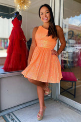 Navy Sequins One Shoulder A-Line Short Homecoming Dress/Mini Dress