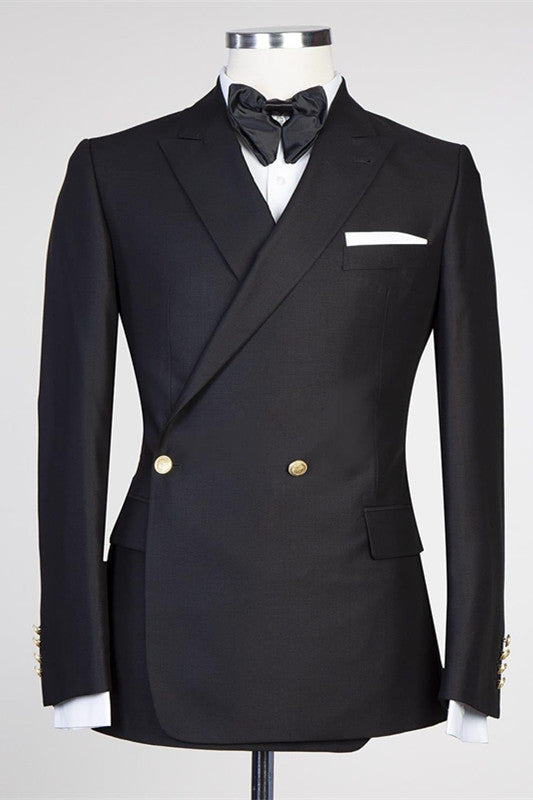 Modern Black Wedding Suit for Men with Peaked Lapel