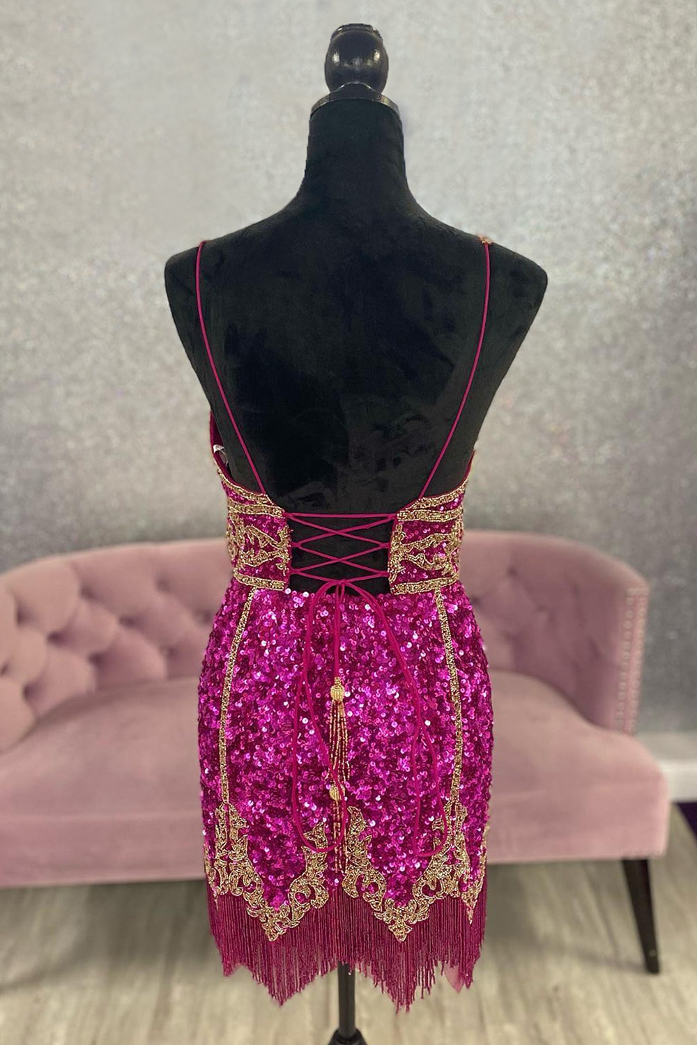 Turquoise Sequined Homecoming Dress/Mini Dress With Fringes