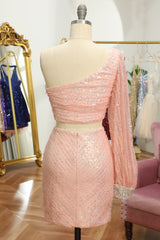 Pink Two Piece Sequin Homecoming Dress/Mini Dress