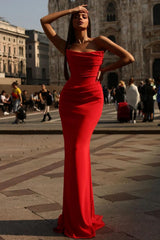 Elegant Red Dress Strapless Sleeveless Evening Dress