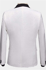 Floral White Men's Suits with Black Lapel Three-Piece Dinner Suits for Men