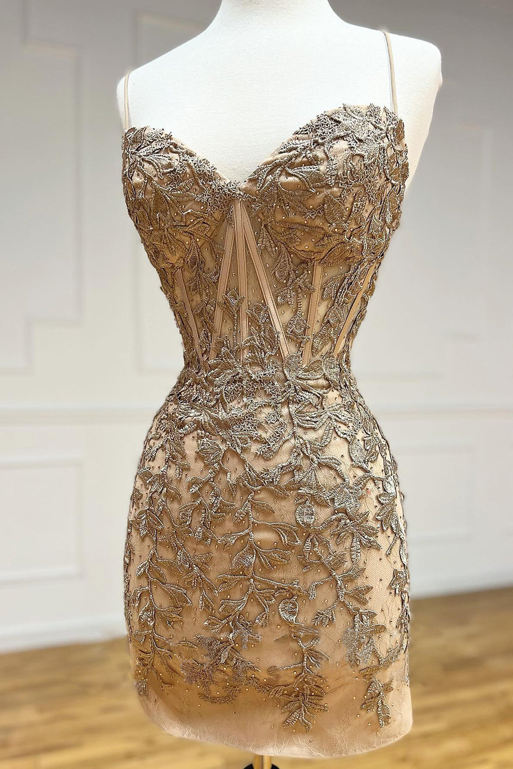 Stormy Spaghetti Straps Tight Short Homecoming Dress/Mini Dress with Appliques