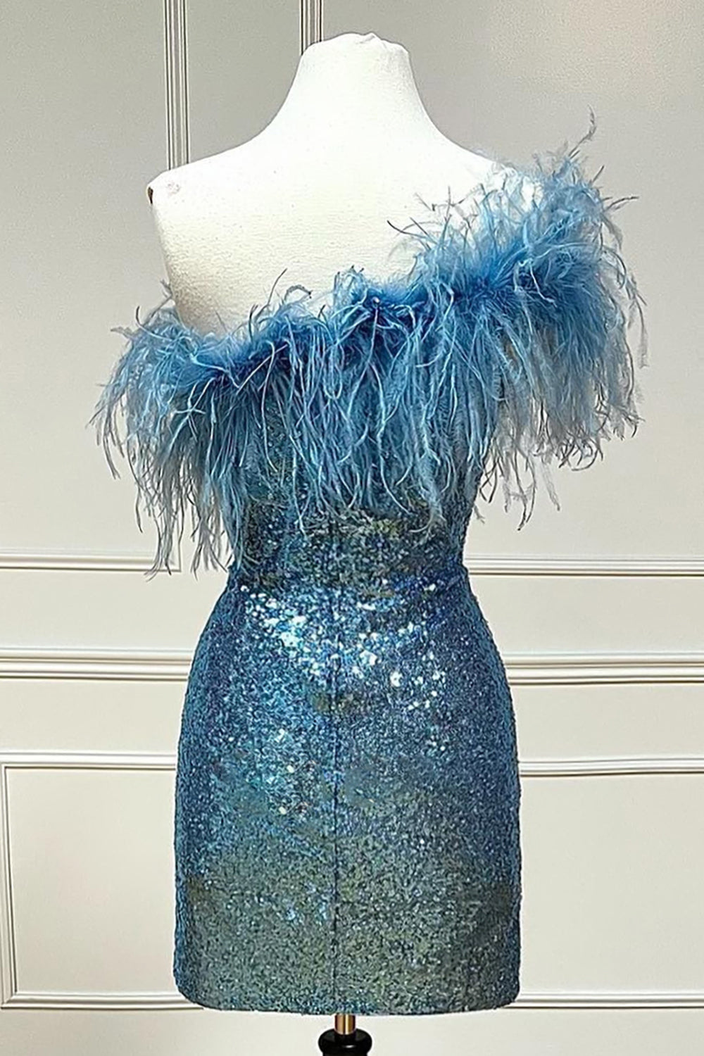Pink Sparkly Tight Sequins Homecoming Dress/Mini Dress with Feathers