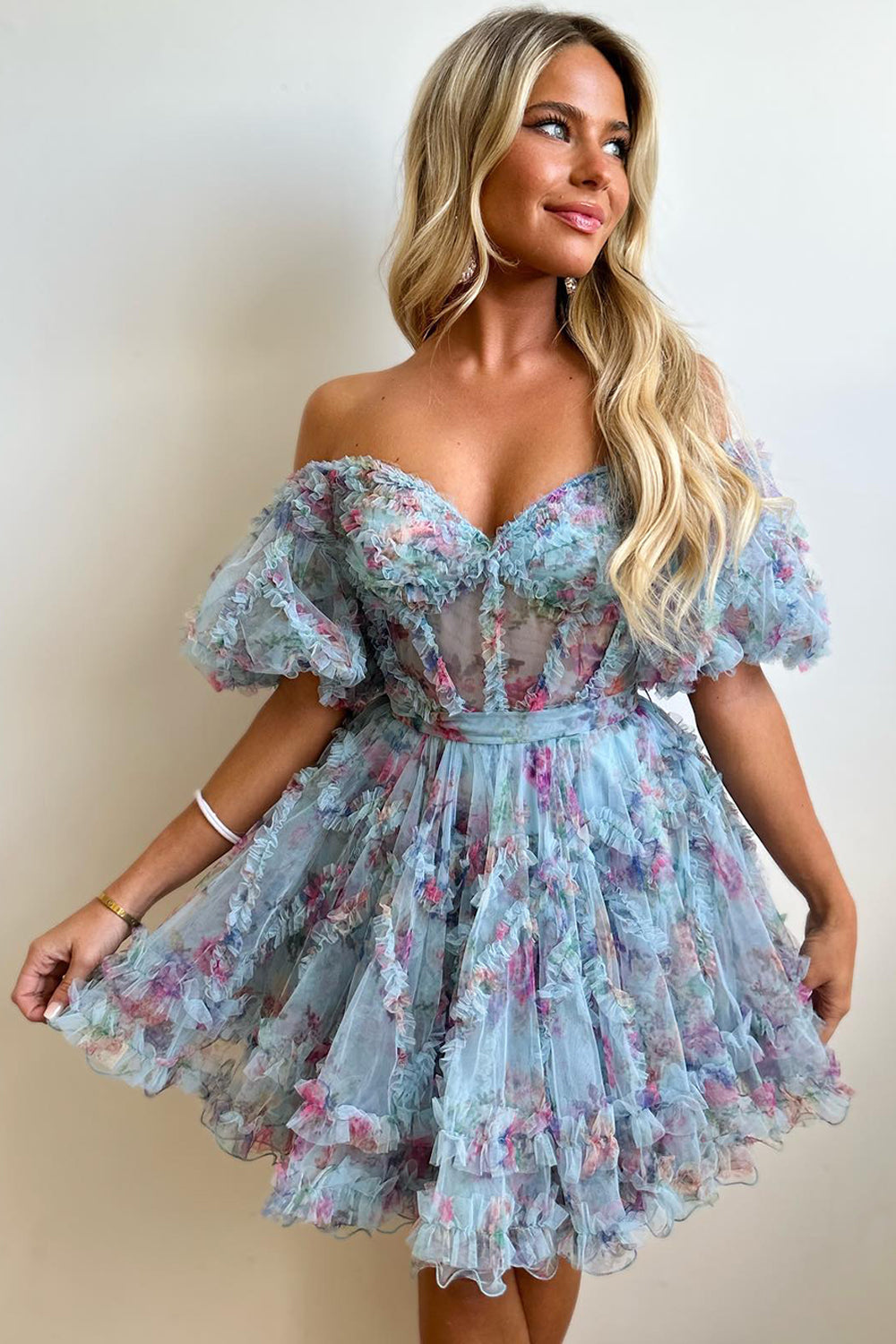 Purple Floral A-Line Short Homecoming Dress/Mini Dress