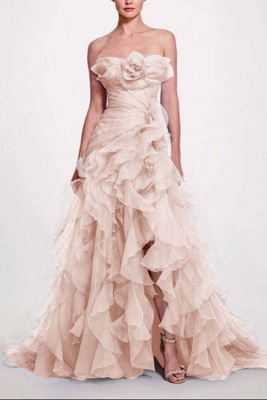Strapless Sleeveless Long High Split Formal Dress With Pleated