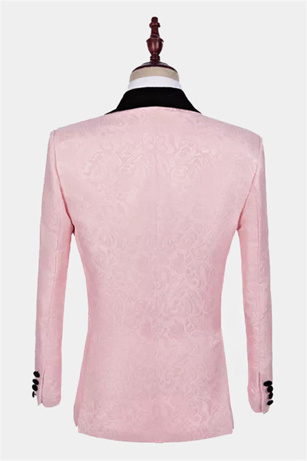 Unique Pink Shawl Lapel Jacquard Wedding Tuxedo for Guys