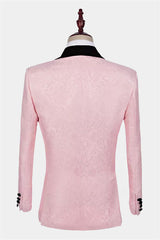 Unique Pink Shawl Lapel Jacquard Wedding Tuxedo for Guys