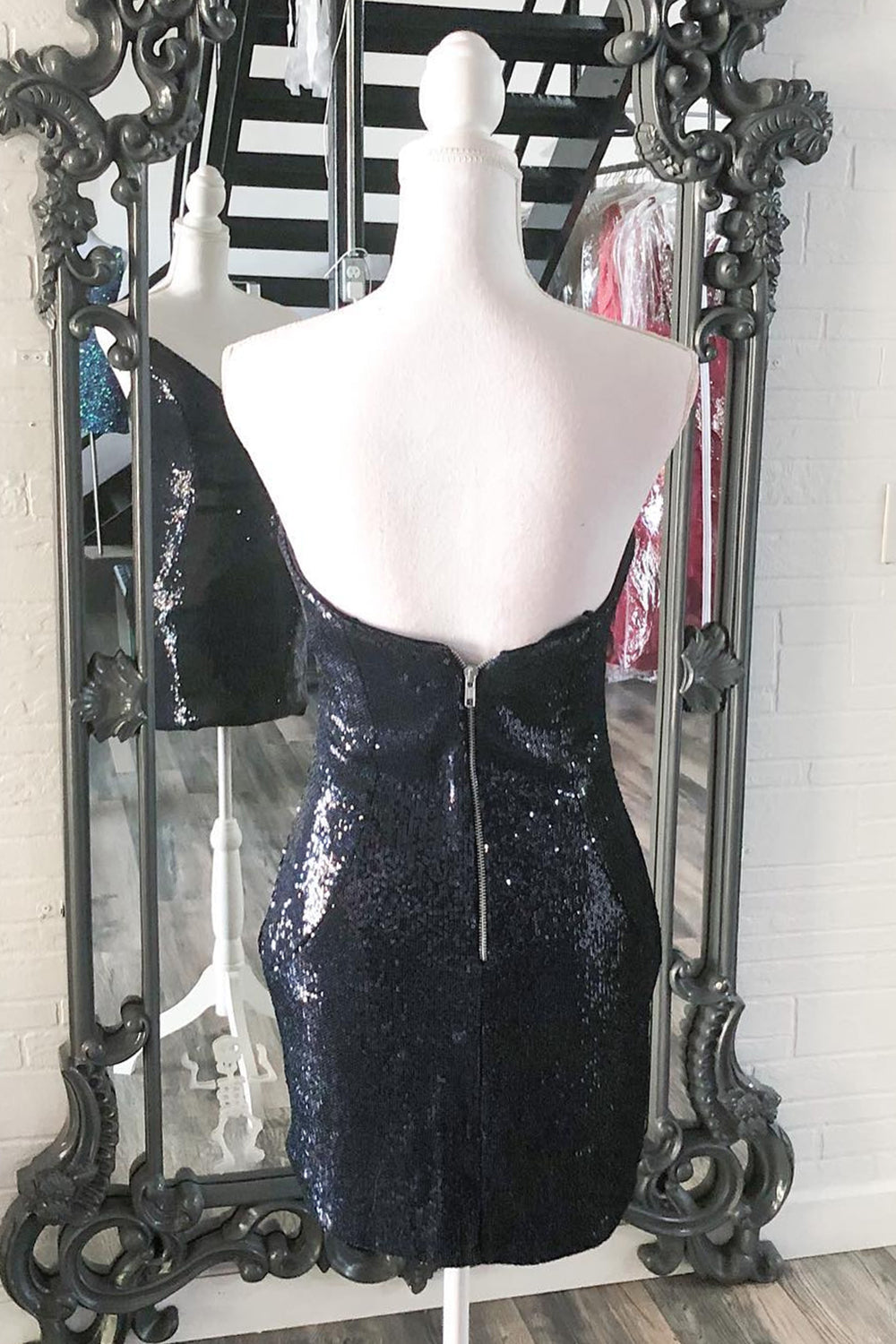 Sparkly Black Sweetheart Sequins Tight Short Homecoming Dress/Mini Dress