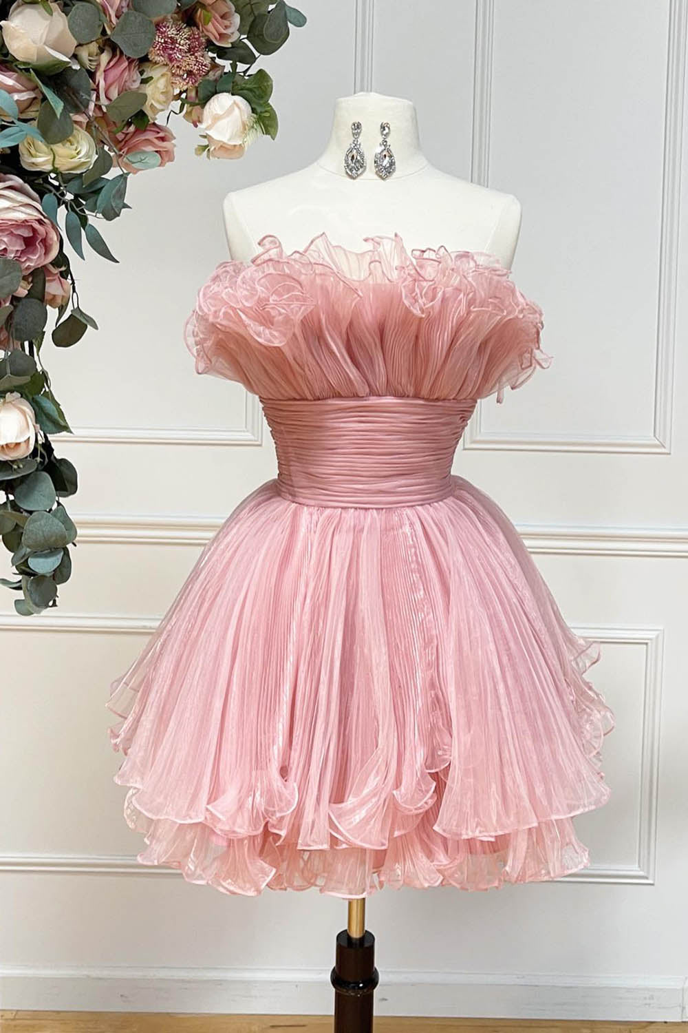 Fluffy Blue A-Line Strapless Ruffled Short Homecoming Dress/Mini Dress