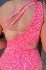 Sparkly Champagne Sequined Cut Out Tight Short Homecoming Dress/Mini Dress with Fringes