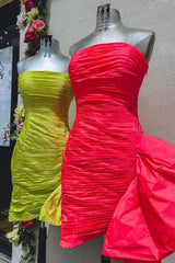 Red Strapless Ruched Tight Short Homecoming Dress/Mini Dress with Ruffles